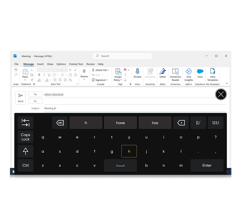 TD Control von Tobii Dynavox wird verwendet, um eine E-Mail in Outlook zu erstellen