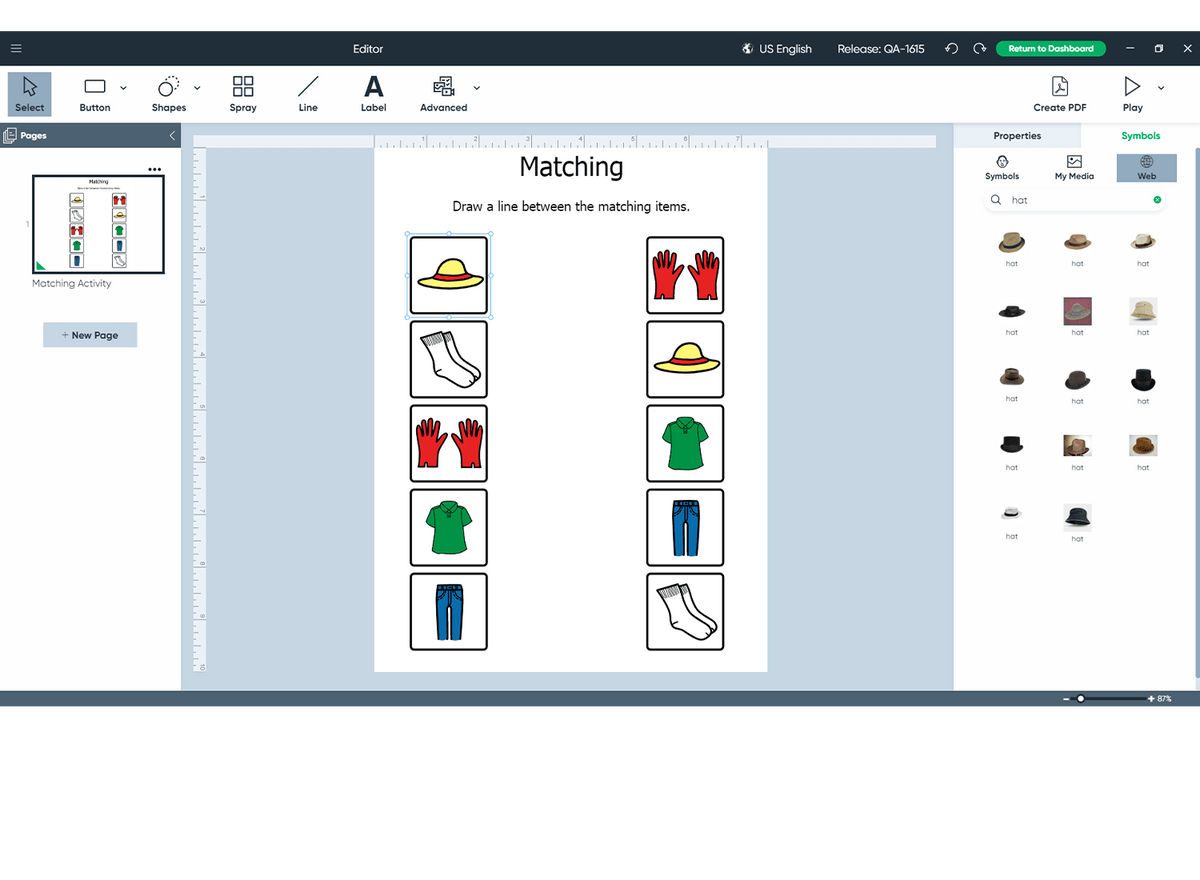 Boardmaker 7 Editor mit Matching-Spiel