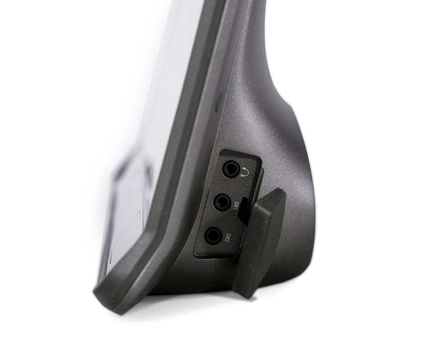 Tobii Dynavox TD I-Series AAC-Gerät mit zwei Schalteranschlüssen und Kopfhörerbuchse mit Schutzabdeckung