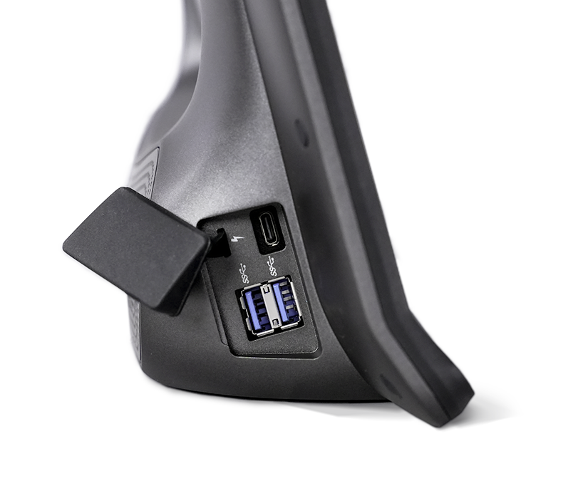 Seitenansicht des Tobii Dynavox TD I-Series AAC-Geräts mit doppeltem USB-Anschluss mit Schutzabdeckung