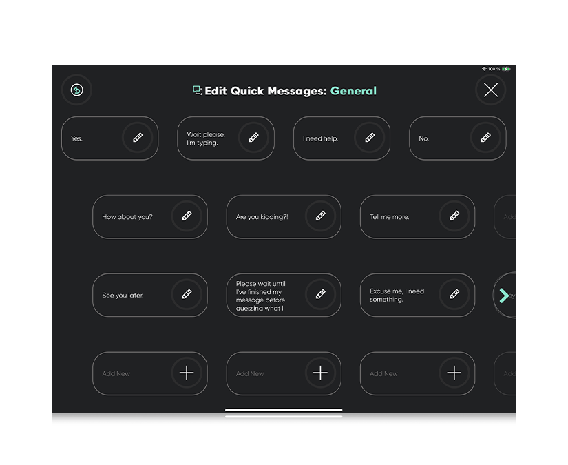 Tobii Dynavox TD Talk Screenshot, der vordefinierten Phrasen zeigt