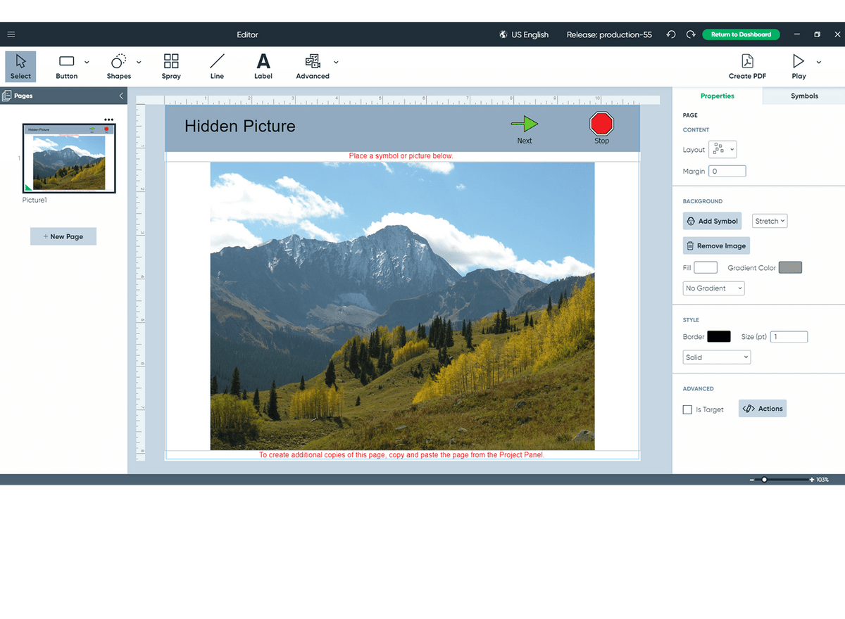 Boardmaker 7 Redakteur mit Bildern von Bergen