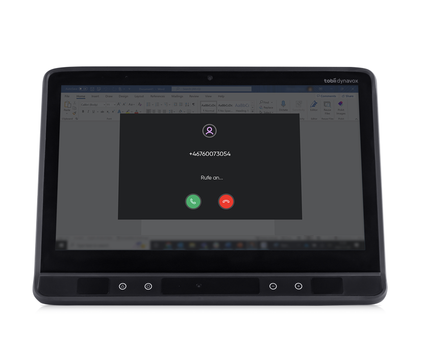 TD Phone zeigt eingehenden Anruf auf einem augengesteuerten TD I-Serie-Kommunikationsgerät von Tobii Dynavox 