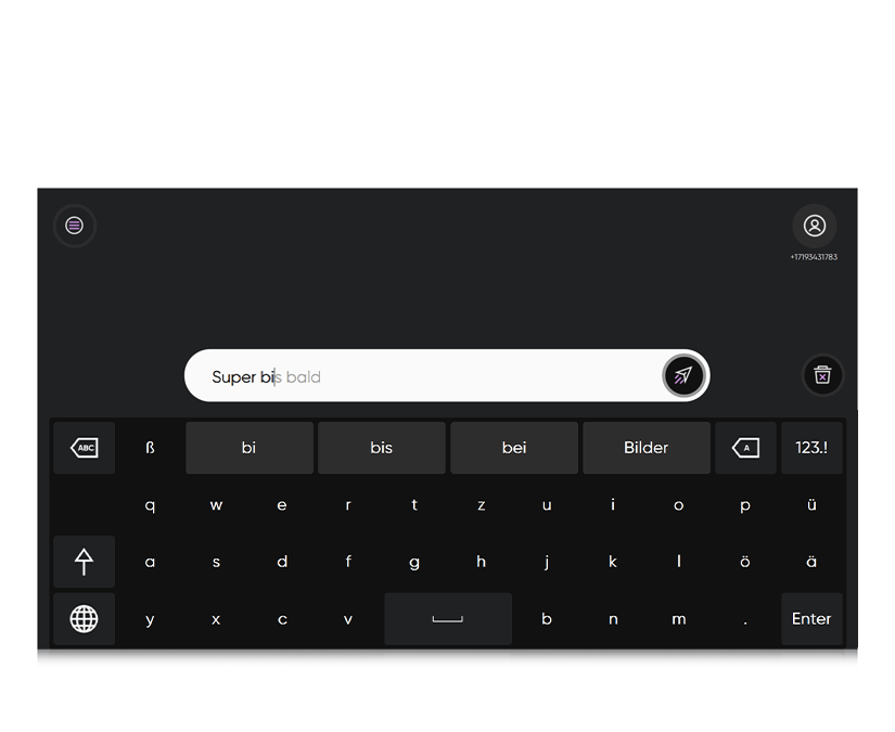 Screenshot von TD Phone, in dem die Satzvorhersage zu sehen ist 