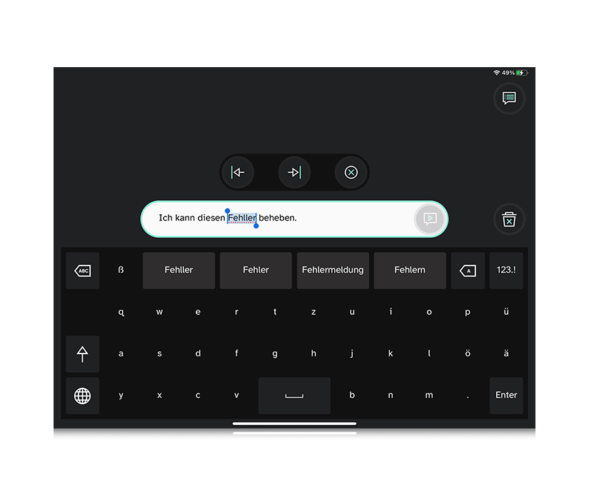 Tobii Dynavox TD Talk-Funktion zum Bearbeiten von Sätzen