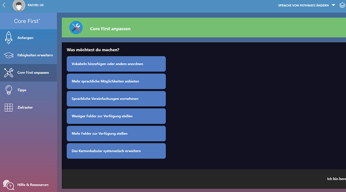 Anpassungsmöglichkeiten in Pathways für Core First