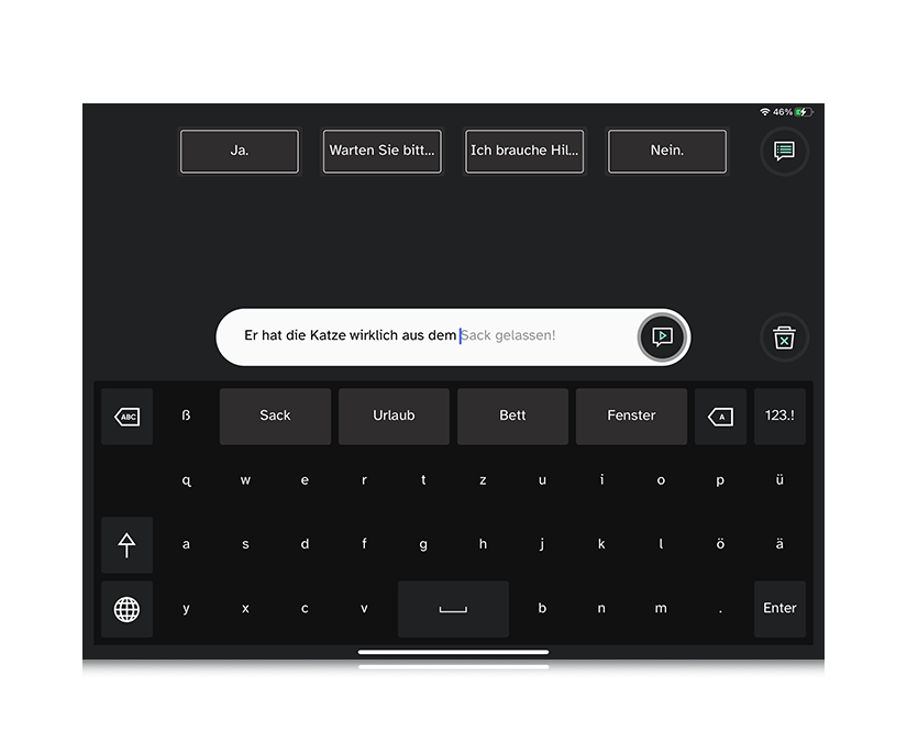 Tobii Dynavox TD Talk-Funktion zur Vorhersage persönlicher Phrasen