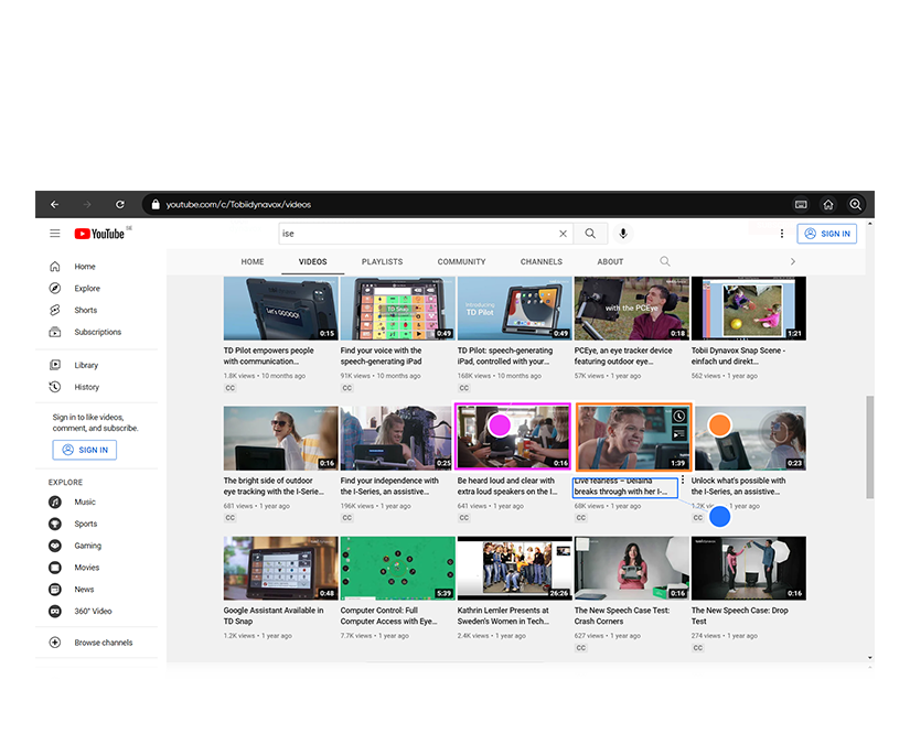  TD Browse von Tobii Dynavox mit Klick-Funktion mit Hilfe von Farbpunkten 